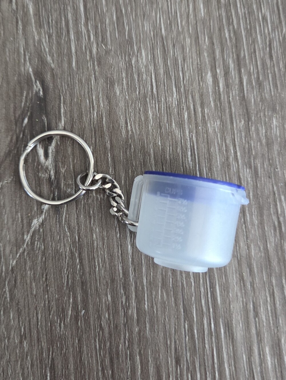 Tupperware Mix-N-Store miniature measuring cup/pitcher keychain